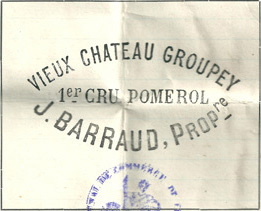 Le 23 août 1926 : dépôt de la marque Vieux Château Groupey 1°cru de Pomerol J.-Barraud propriétaire